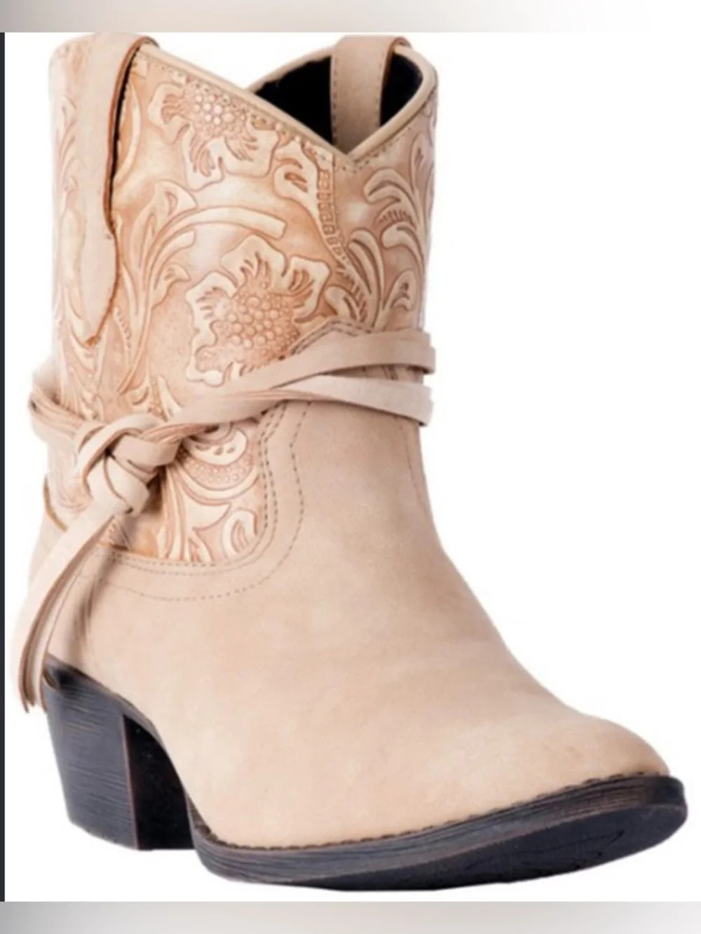 Dingo Valerie Floral Tooled Knotted Stap Western Ankle Booties Women’s Size 9